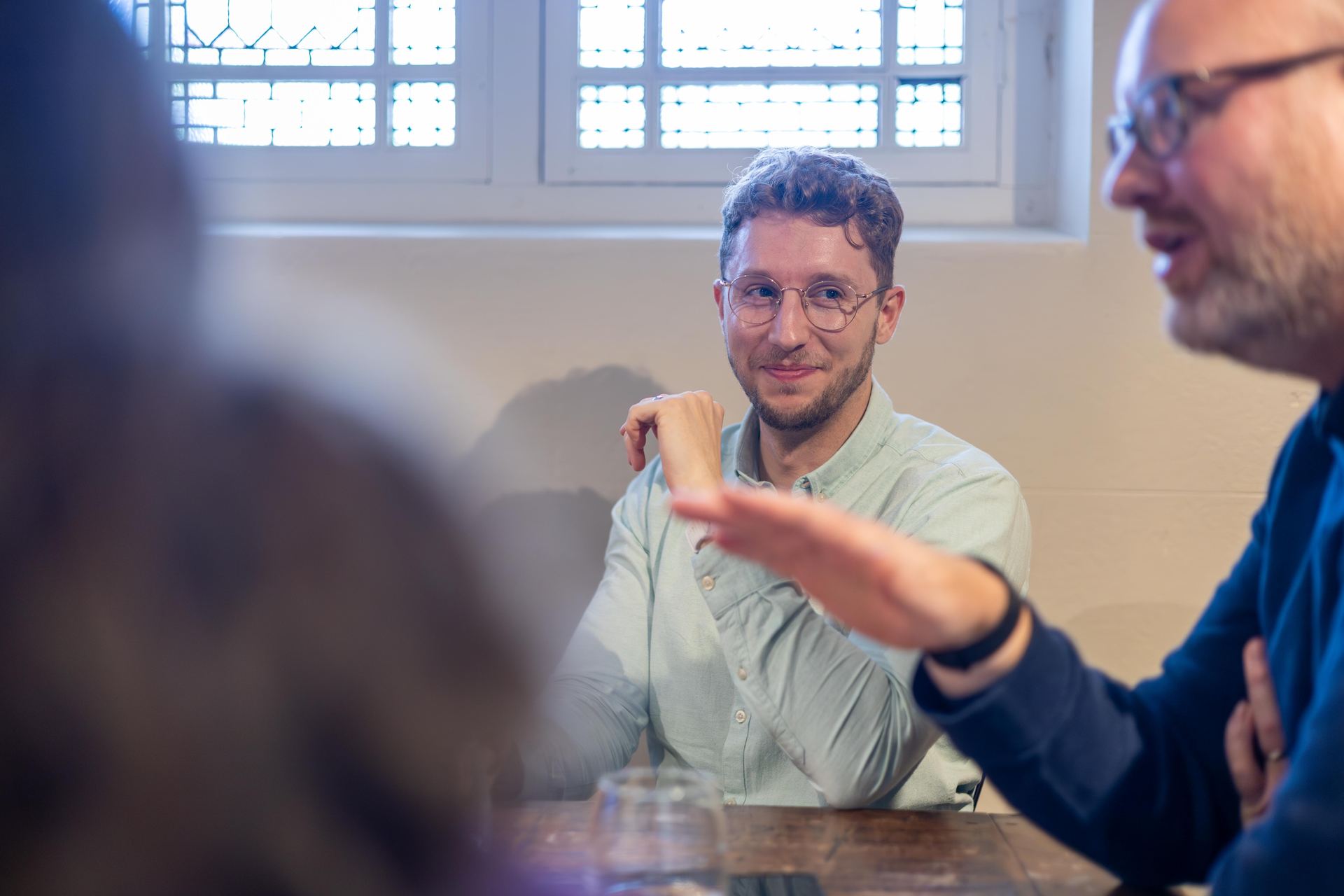 Presenter addressing a small group